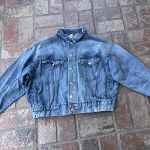 H&M & Denim Jacket Cropped Blue Size M 90s Pockets Elastic Waist